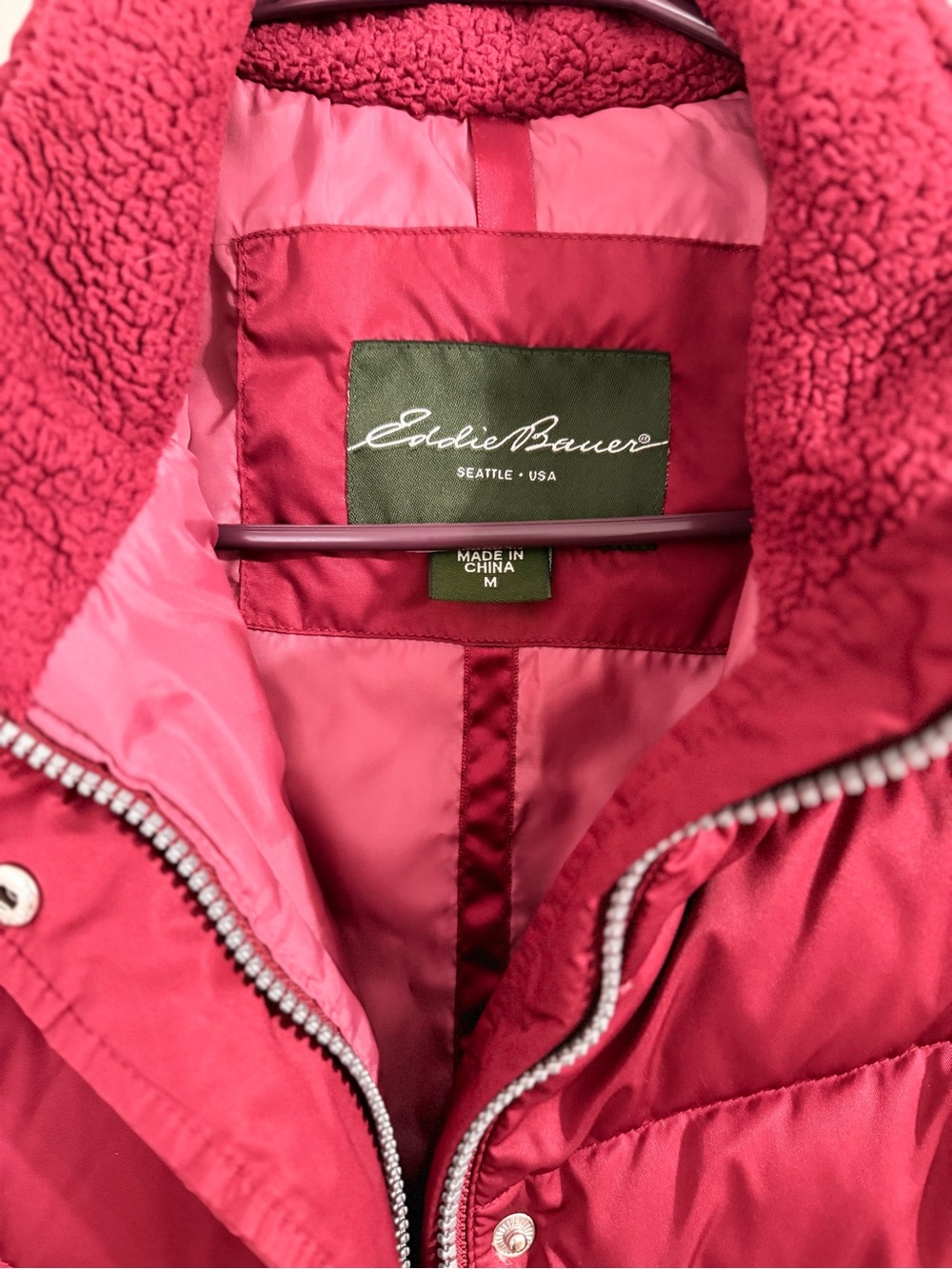 Vintage Eddie Bauer Women's Hot Pink Fleece-Lined Puffer Jacket